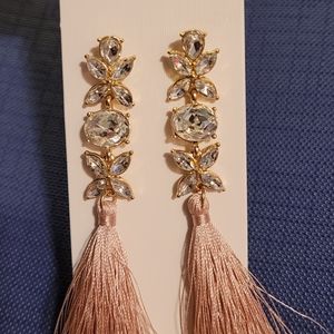 💖Pink tassel crystal  flower links studs